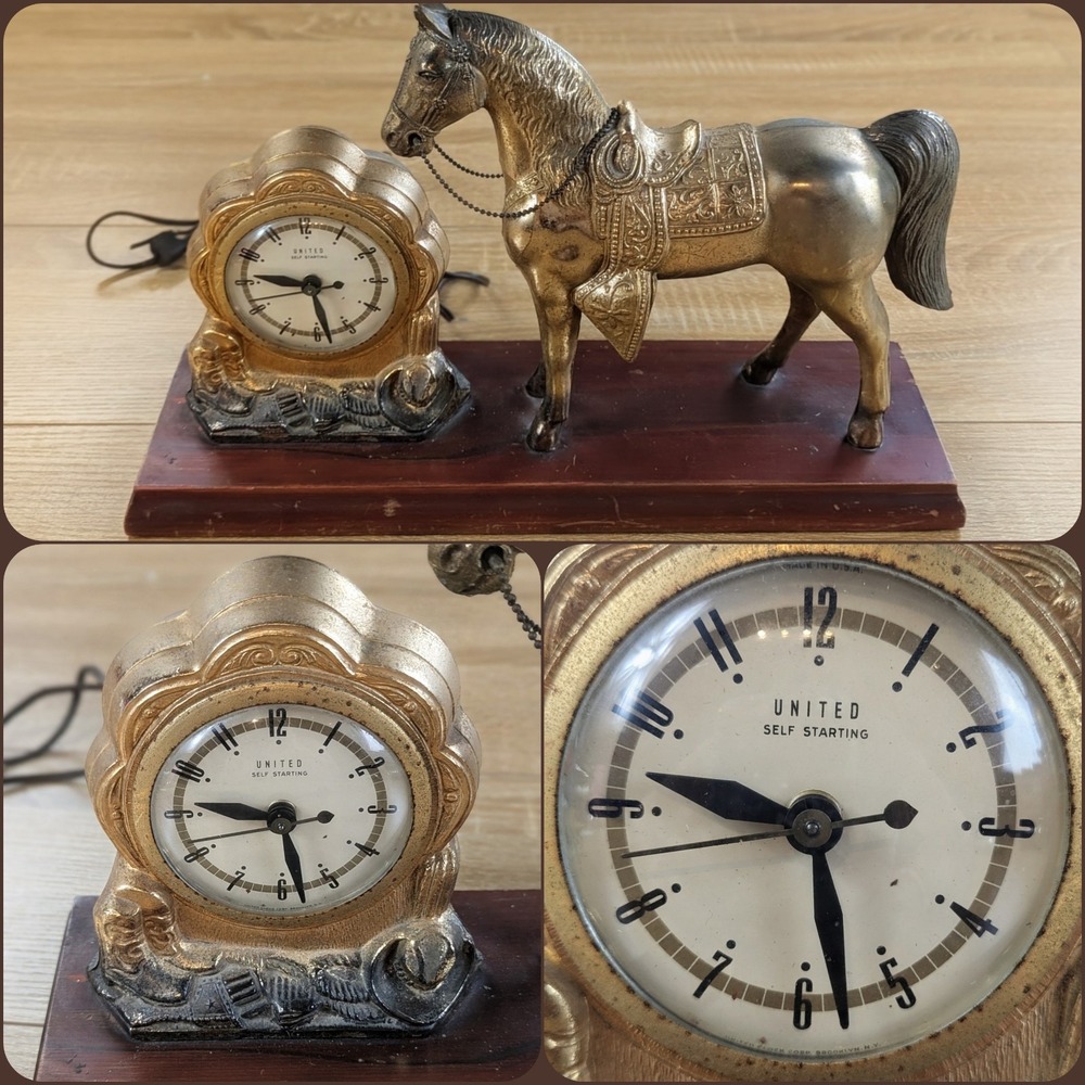 Vintage 1950s United Clock Corp Model 315 Electric Horse Mantel Clock UNTESTED